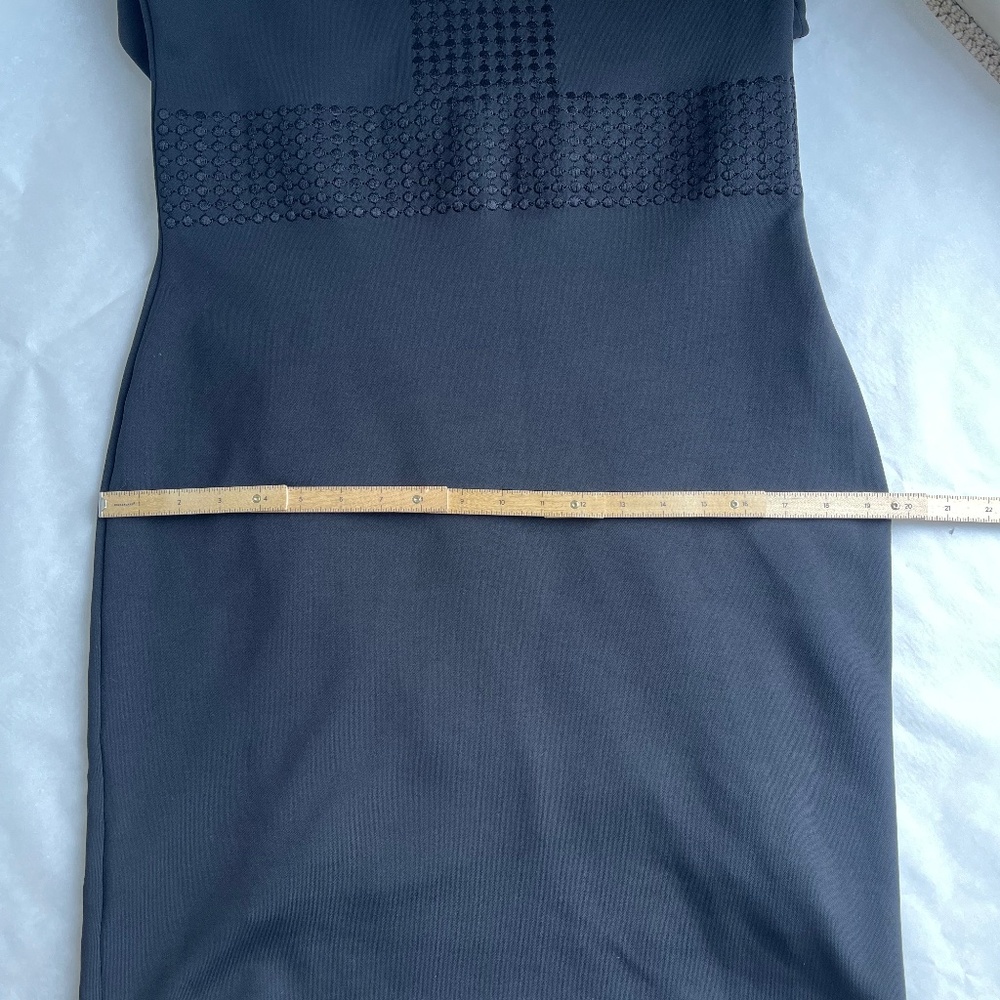 Hugo Boss Black Stretch Embordered Pencil Career Sleeveless Dots Sheath Dress L - Picture 13 of 13